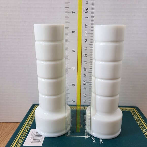 2 Vintage Milk Glass Stars and Bars Vase, Ribbed Bud Vase - Picture 8 of 9